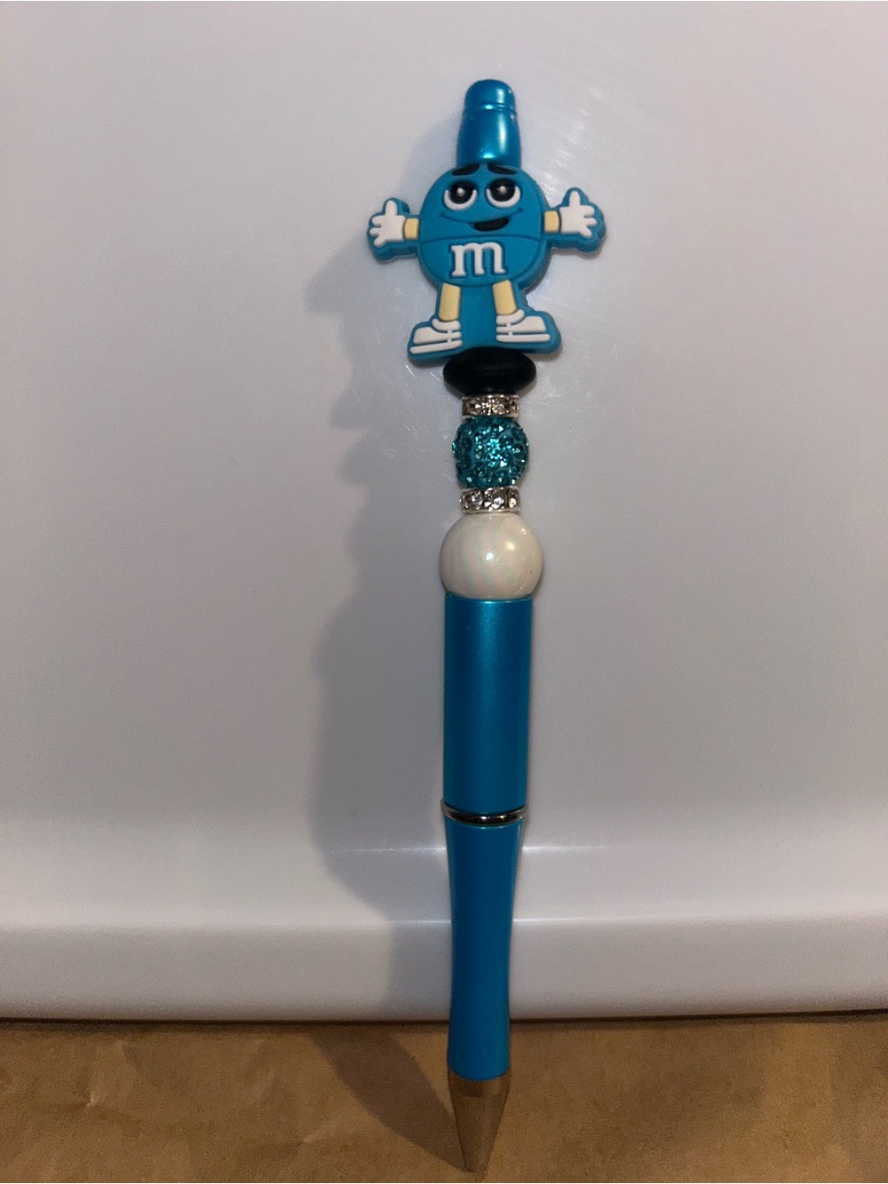 M&M Blue Character Pen with Beaded Accents